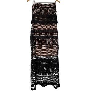 LM Collection Formal Dress Full Length Strapless Black Crochet Size 6
